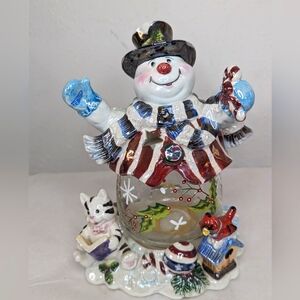 Snowman w/Kitten & Cardinal Votive Holder